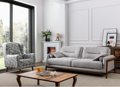 Set 2 tlg Wohnzimmer Sofagarnitur Dreisitzer Sofa Modern Sessel Textil